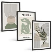 BILDER SET 3er Set - 40x60 cm Schwarzer Rahmen - Stilvolle Pflanzengrafiken - Schwarz, Kunststoff (40/60cm) - TULUP