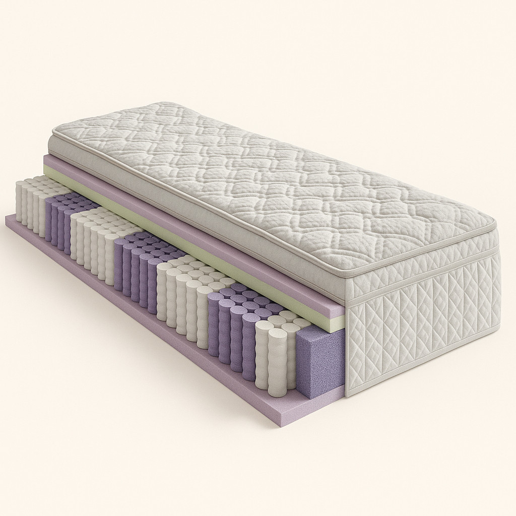 Boxspringbettmatratze auf beigen Hintergrund