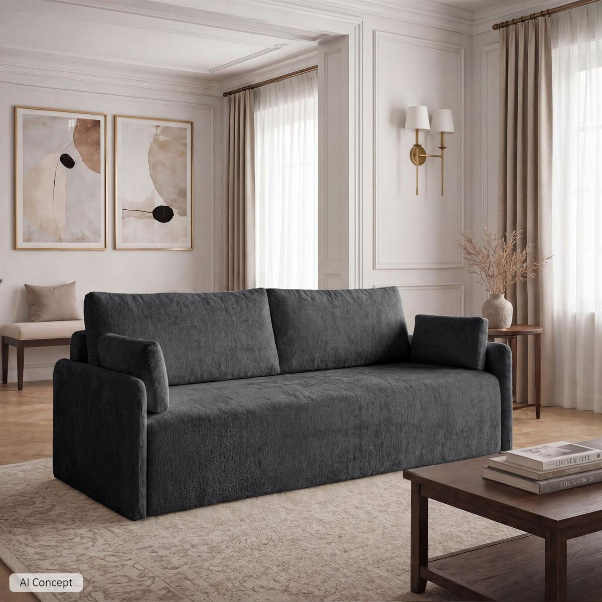 SOFA NUBO mit Schlaffunktion und Bettkasten Harmony 90 - Grau, Textil (205/91/86cm) - Lookway