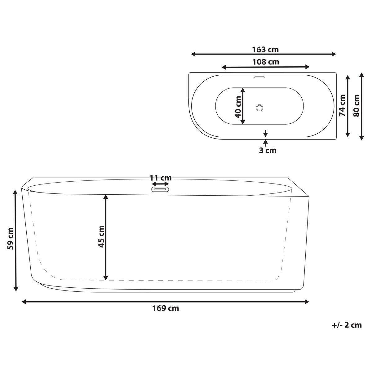 ECKBADEWANNE 80x169x59 cm weiß Gocta - Weiß, Kunststoff (80/59/169cm) - Beliani