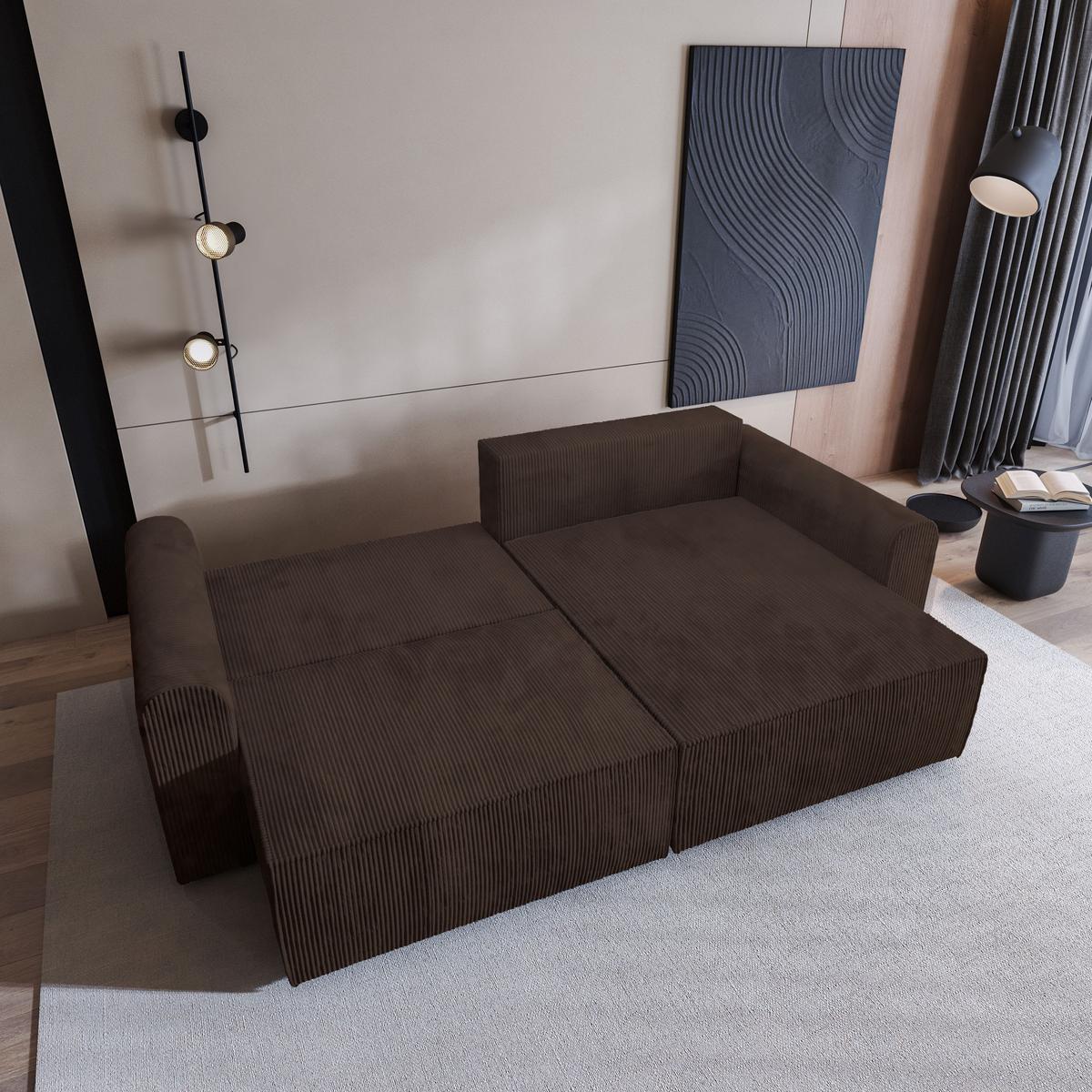 ECKSOFA FIANO P Braun Kordstoff mit Schlaffunktion - Braun/Grau, Holz/Kunststoff (245/148cm) - MASSENO