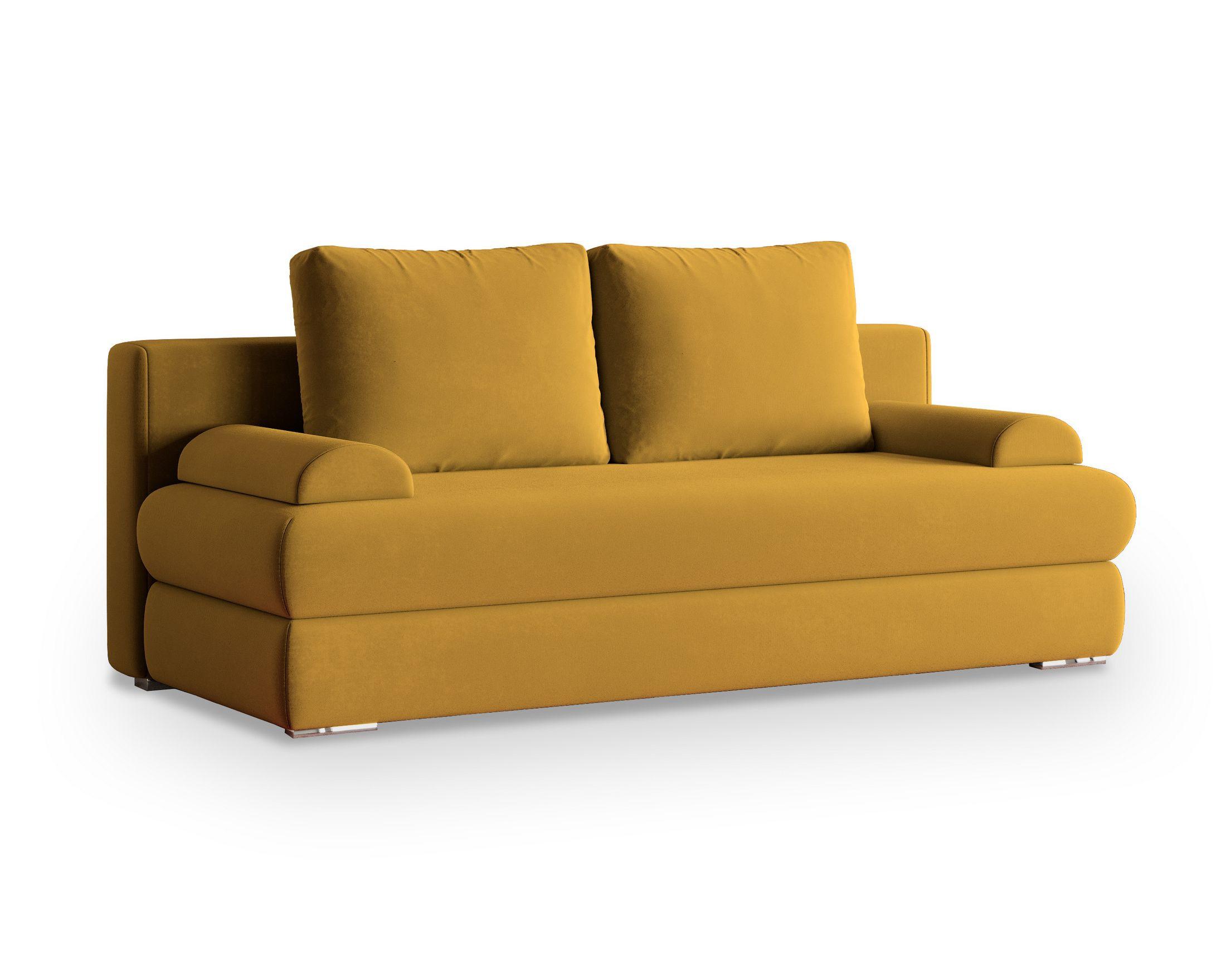 SCHLAFSOFA ASPERO Gelb Plüsch-Stoff mit Schlaffunktion - Gelb, Holz (200/95/75cm) - MASSENO