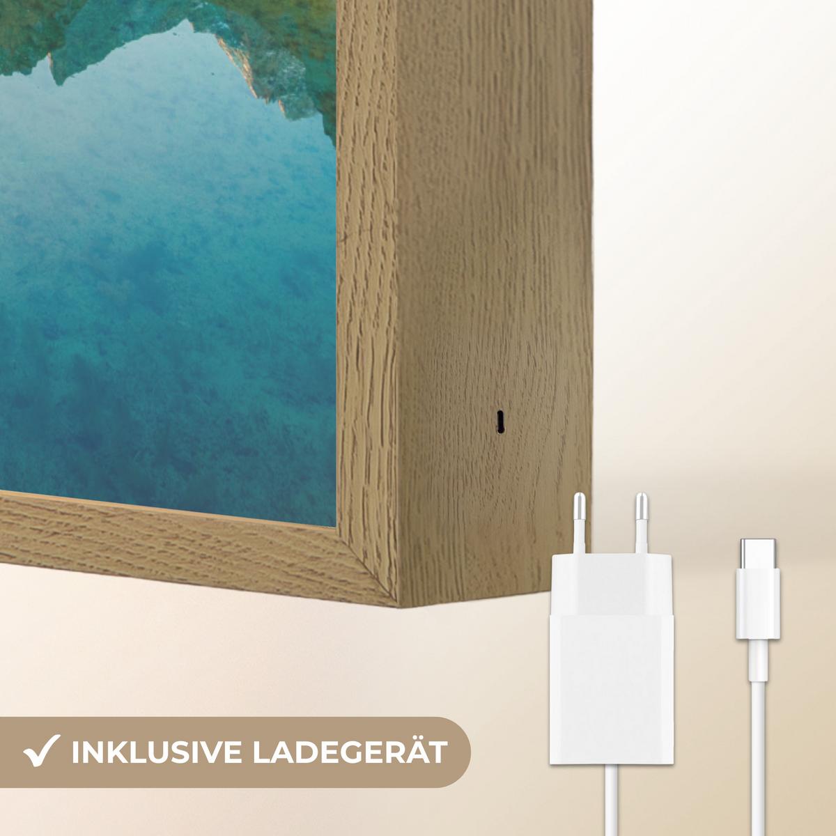 WANDLEUCHTE MIT AKKU See - Wald - Berge - Natur - Sonne - Landschaft 60x90 cm - Grün, Holzwerkstoff (60/90/8cm) - OnlyWow