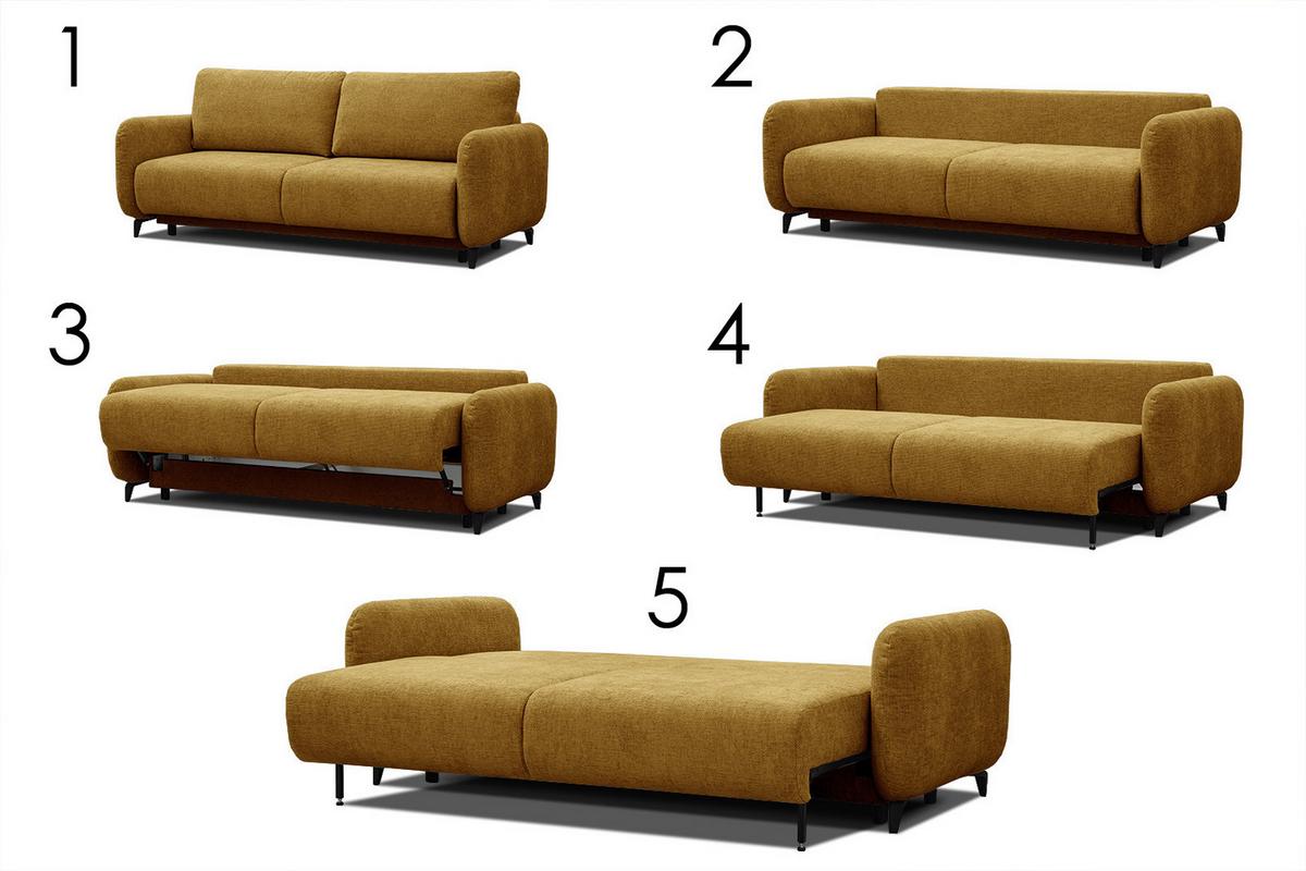 SOFA DRAKE 3-Sitzer mit Schlaffunktion, dunkelgelb - Dunkelgelb/Braun, Holz/Textil (232/90/107cm) - Wozimo
