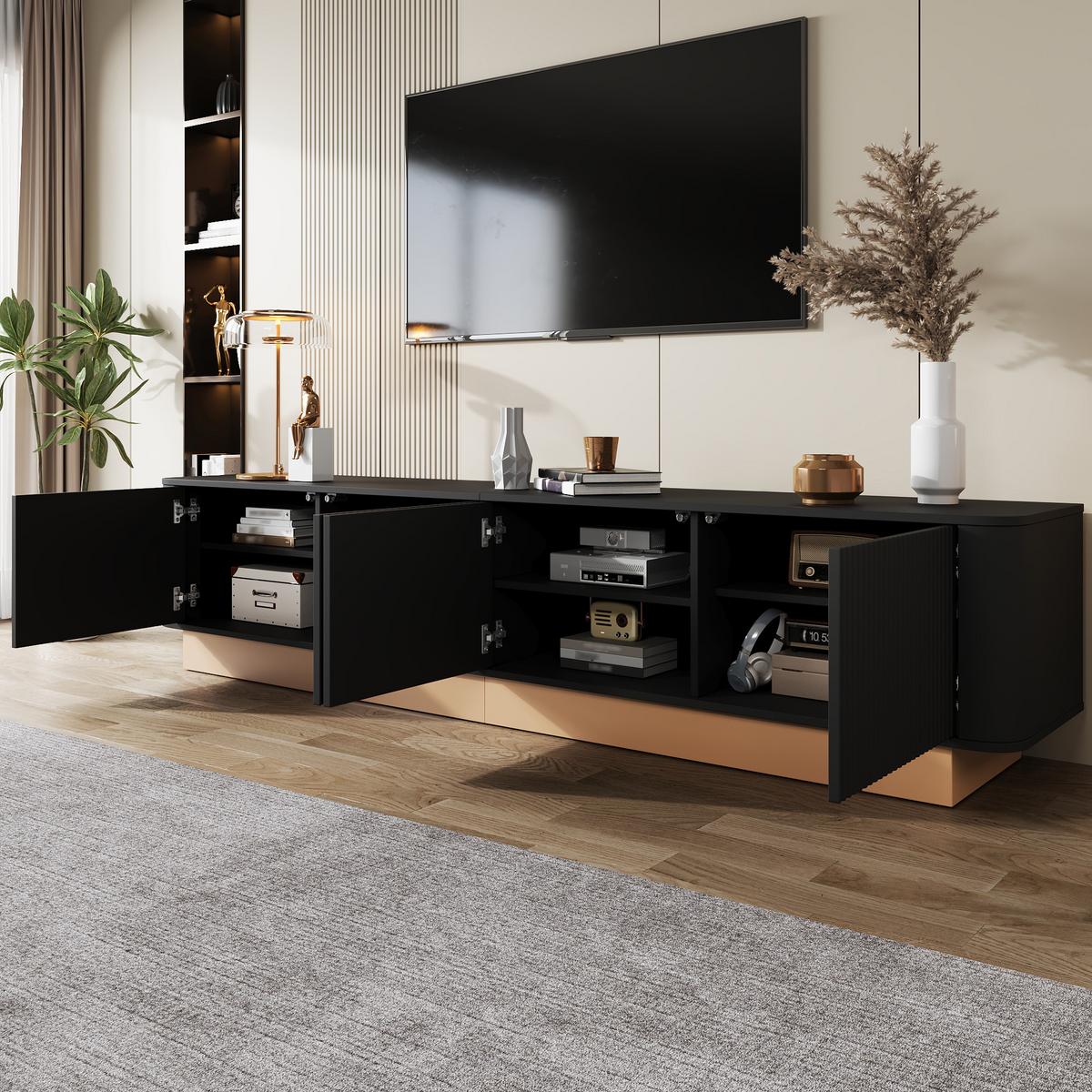 TV-LOWBOARD Luxus-Rillen-Design & abgerundete Ecken - Schwarz, Holzwerkstoff (200/47.5/40cm) - Urban Meuble