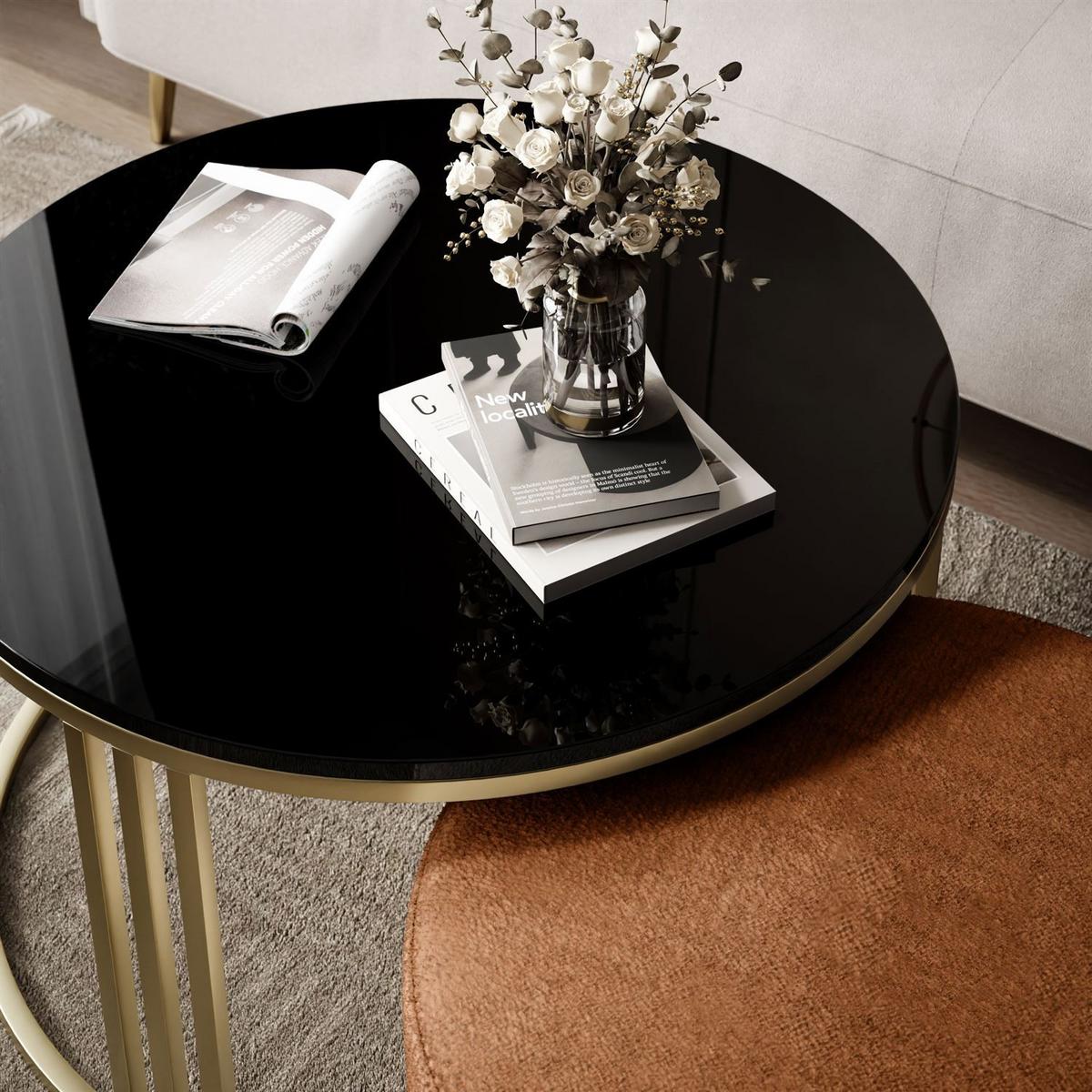 COUCHTISCH mit Hocker LORI Hochglanz gebürstetes Gold/glänzender Kaschmir/Perfect Harmony 52 - Kaschmir, Metall (70/70/49cm) - Lookway
