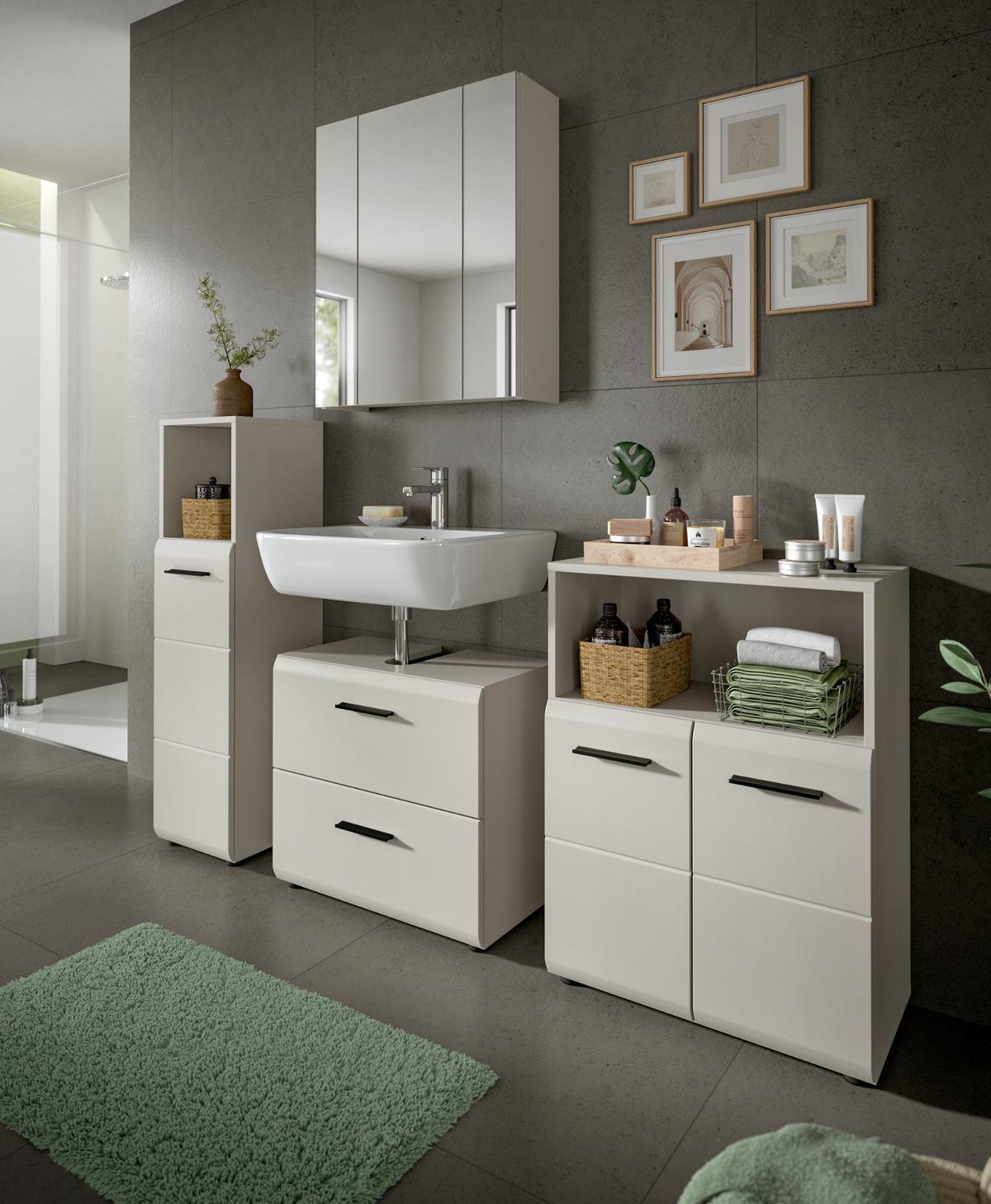 WASCHBECKENUNTERSCHRANK Kaschmir 60 cm, Badezimmer Unterschrank auf Rollen - Kaschmir/Schwarz, Holzwerkstoff/Kunststoff (60/59/30cm) - Inn.Furn