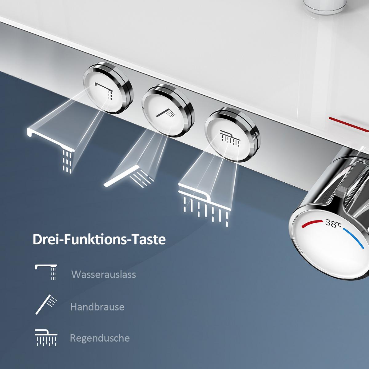ÜBERKOPFBRAUSESET mit Drei Wasserauslassmethoden Thermostat mit Ablage Chrom - Chromfarben, Metall (44.5/127/45cm) - EMKE
