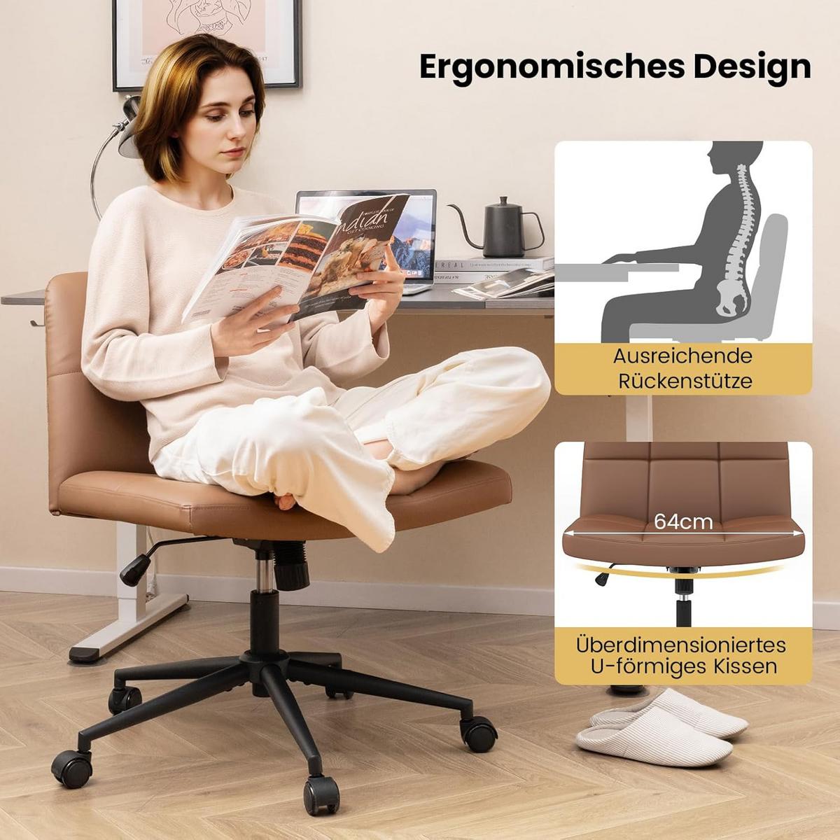 BÜROSTUHL Braun - Braun, Kunststoff (68/56/64cm) - COSTWAY