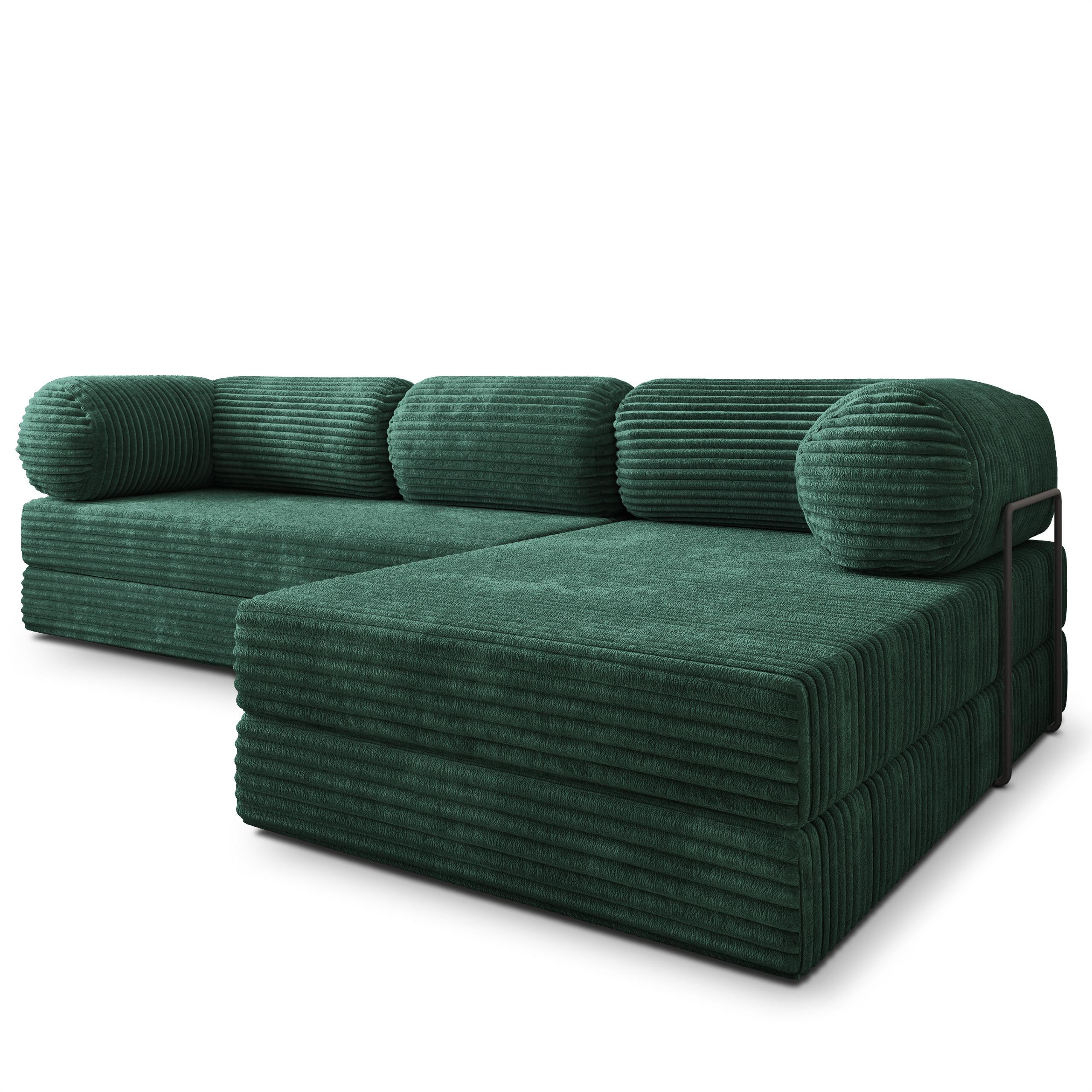 ECKSOFA ETERA modulares Boneless Sofa mit Schlaffunktion Grün Kordstoff - Grün, Textil (270/160cm) - MASSENO