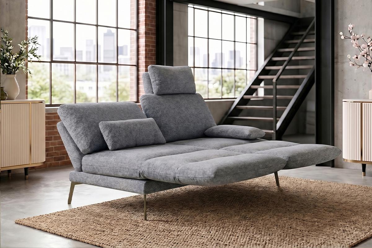 SOFA HOLLY Grau Flachgewebe - Braun/Grau, Textil/Metall (176/90/92cm) - KAWOLA