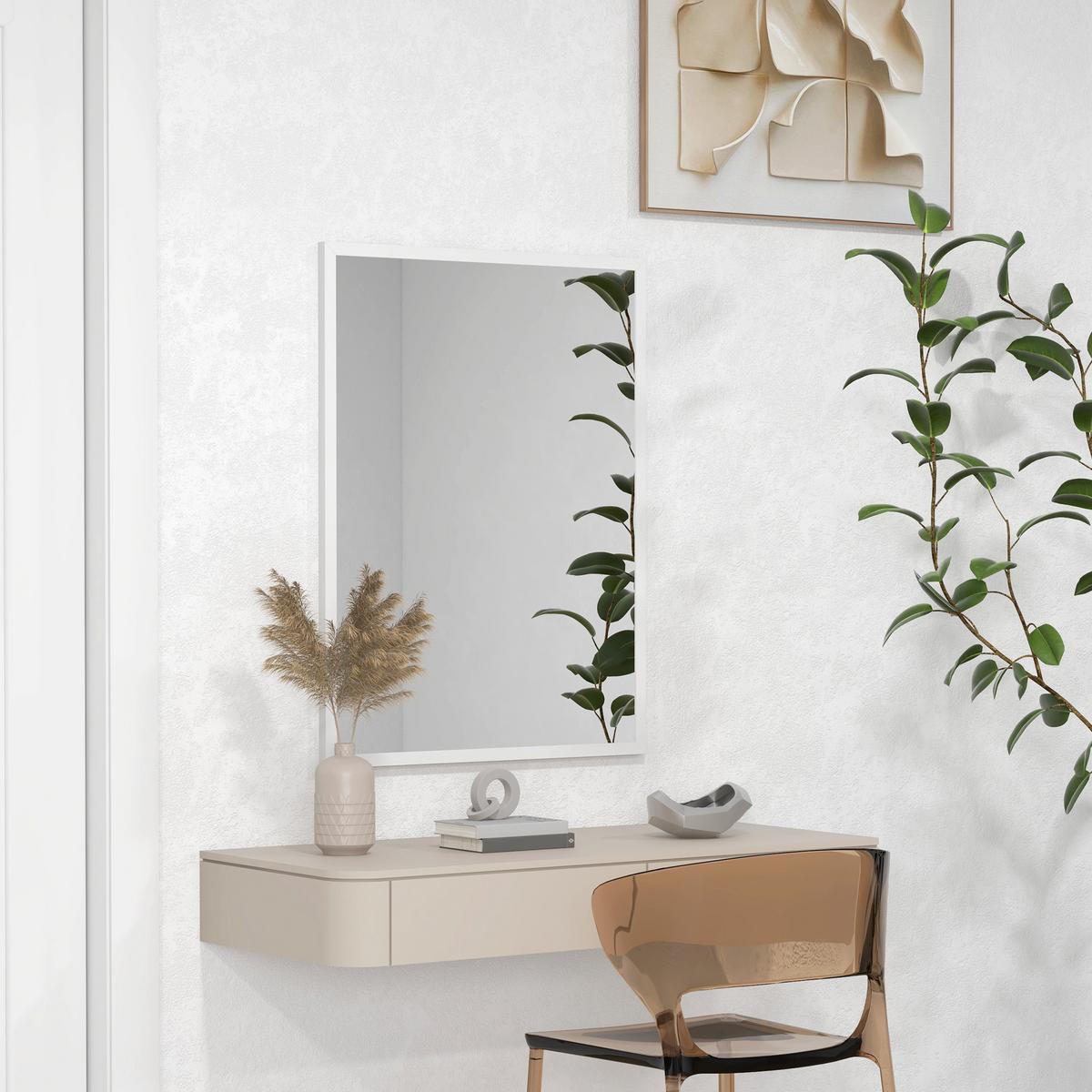 WANDSPIEGEL MDF Glas Weiß - Weiß, Holzwerkstoff (2/80/60cm) - HOMCOM