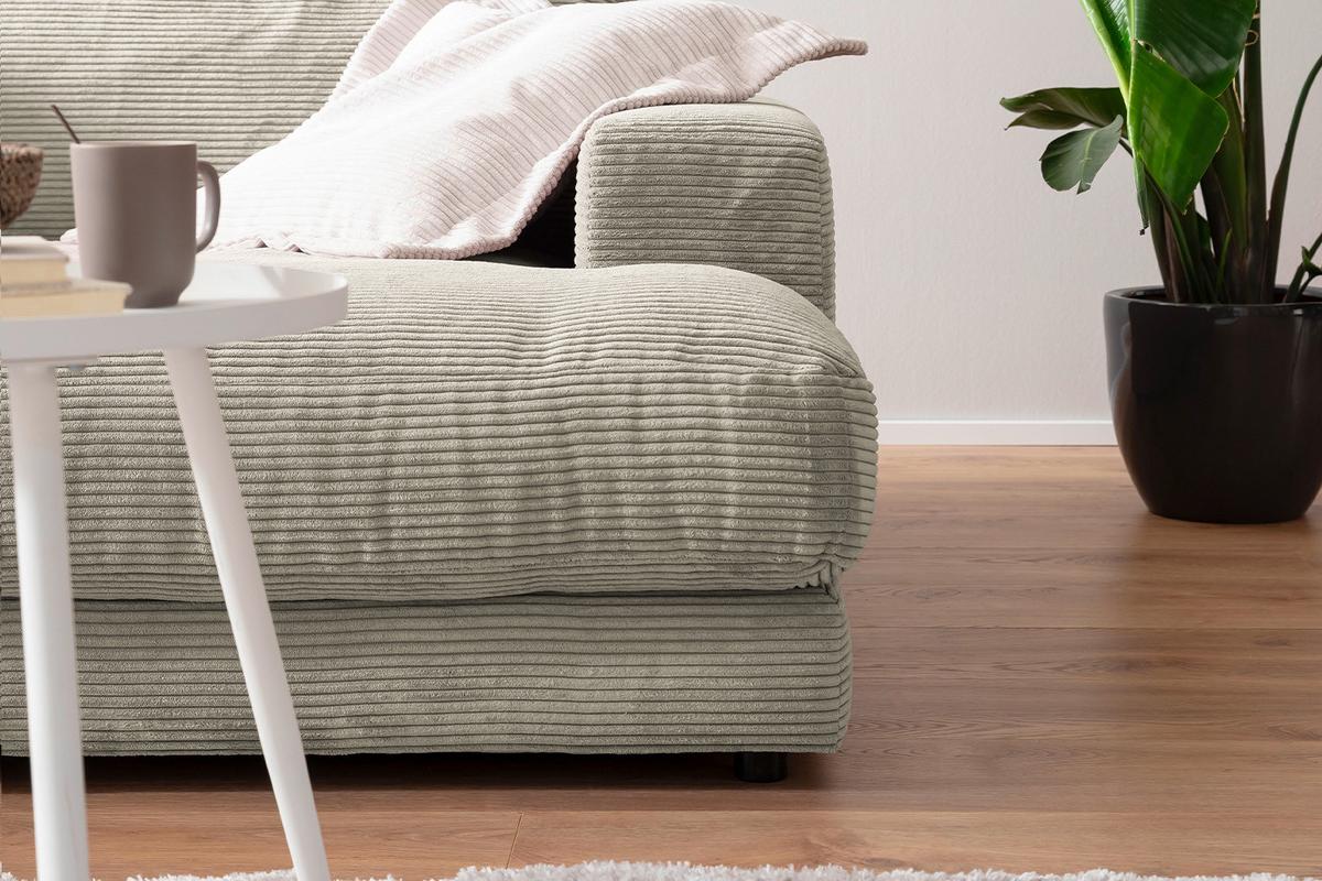BIG SOFA XL MIT TABLETT MADELINE Steingrau Cord - Greige/Schwarz, Kunststoff/Textil (290/85/190cm) - KAWOLA