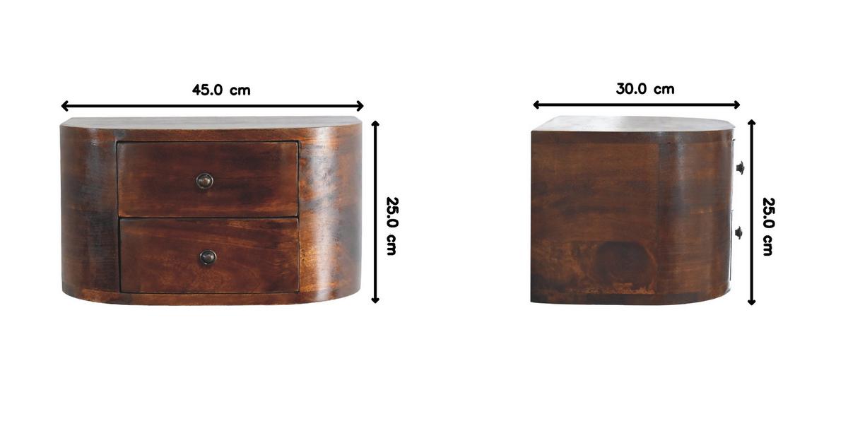 NACHTKASTEN Lunar Schwebend, 2 Schubladen, Dunkelbraun - Dunkelbraun/Messingfarben, Holz/Metall (45/25/30cm) - Artisan Furniture