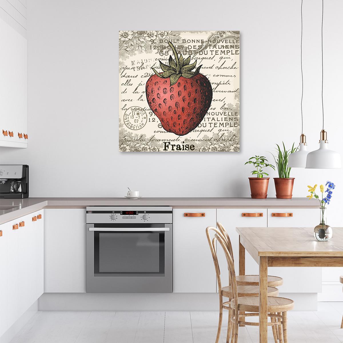 WANDBILD erdbeer vintage - Rot, Textil (30/30cm) - Feeby