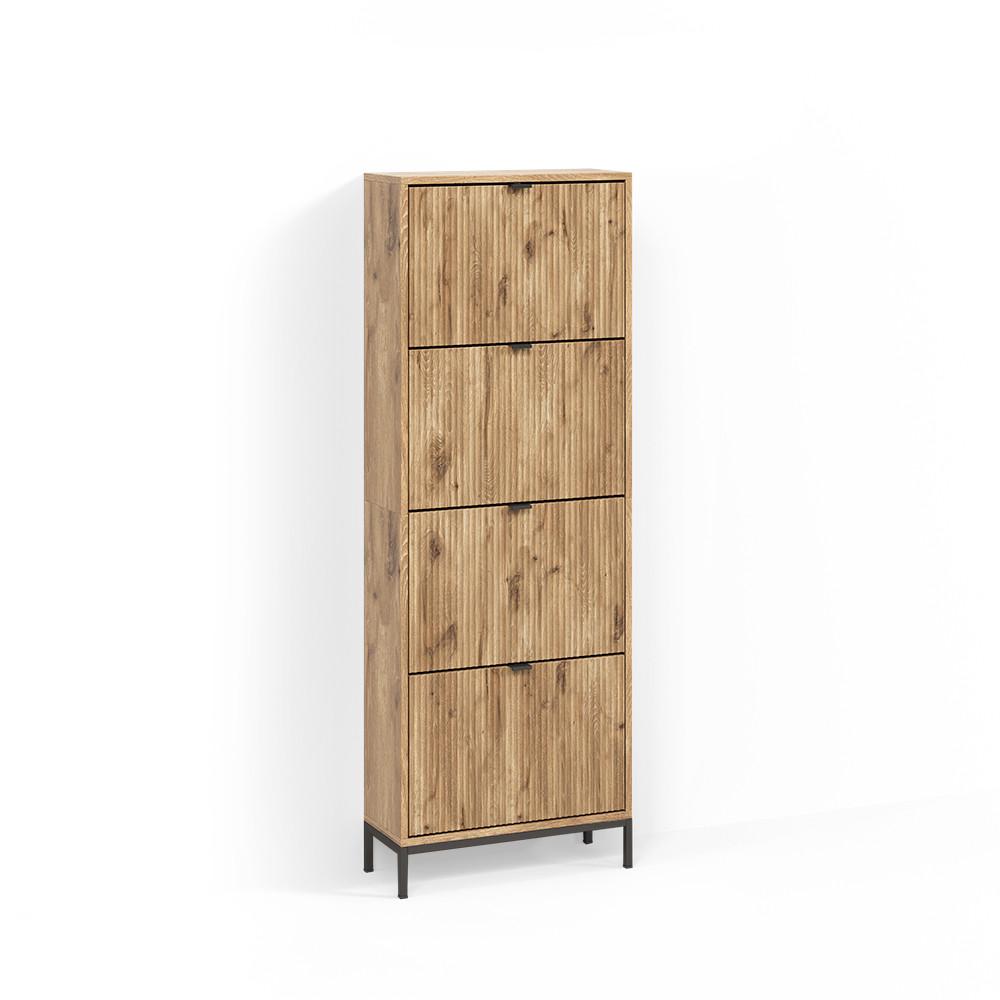 SCHUHKIPPER Aterno Viking Oak 60 x 168 cm mit 4 Klappschubladen - Eichefarben, Holzwerkstoff (60/168/24cm) - Livinity®