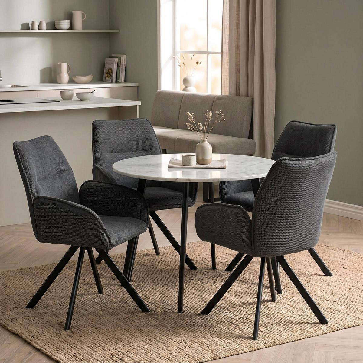 DREHSTUHL Zerra im Geflechtstoff mit Metallbeinen, Anthrazit - Anthrazit/Schwarz, Metall (55/87/46cm) - Beautysofa