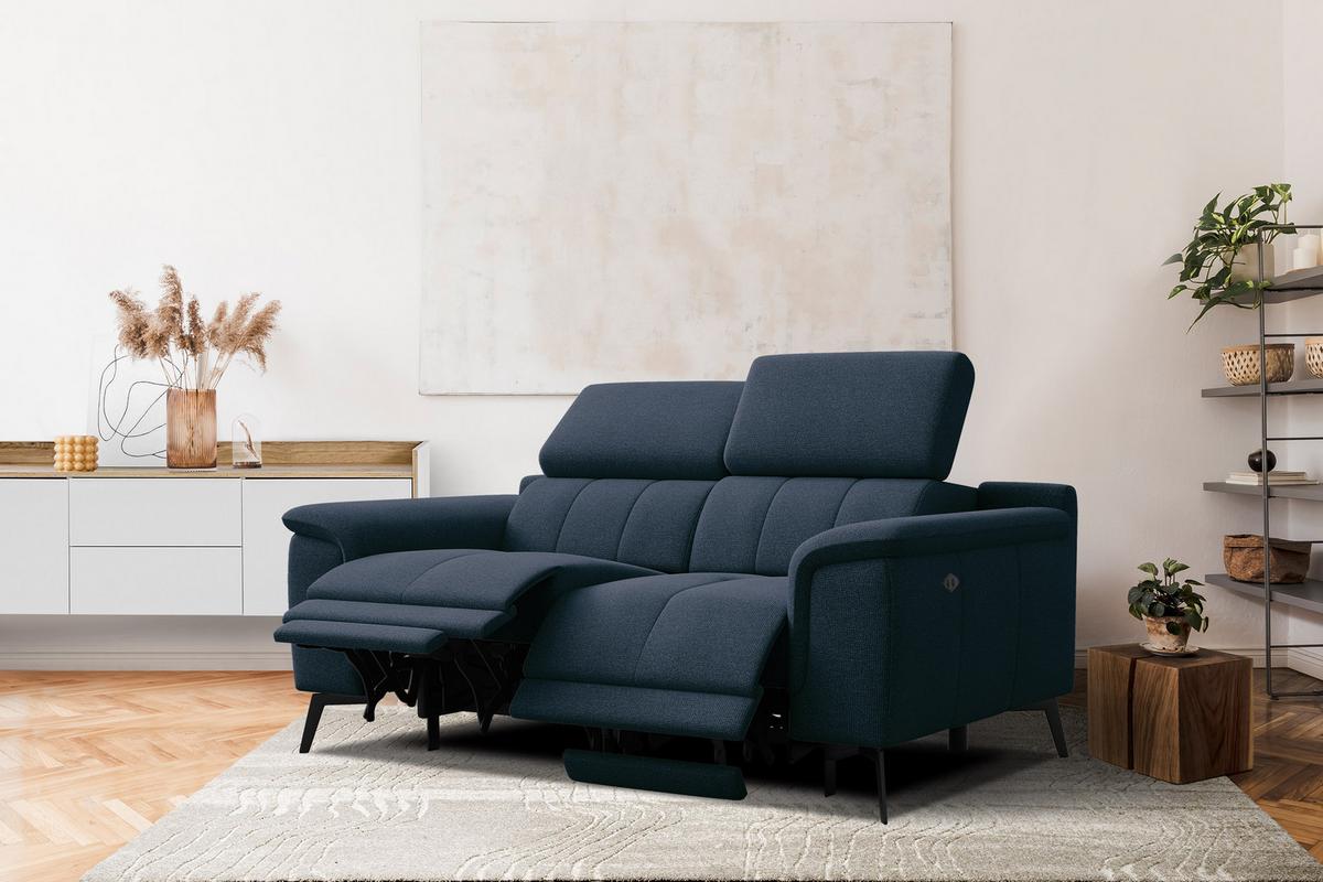 RELAXSOFA FIERO 2-Sitzer mit 2 Relaxfunktionen, dunkelblau - Schwarz/Dunkelblau, Holzwerkstoff/Textil (170/82/103cm) - Wozimo