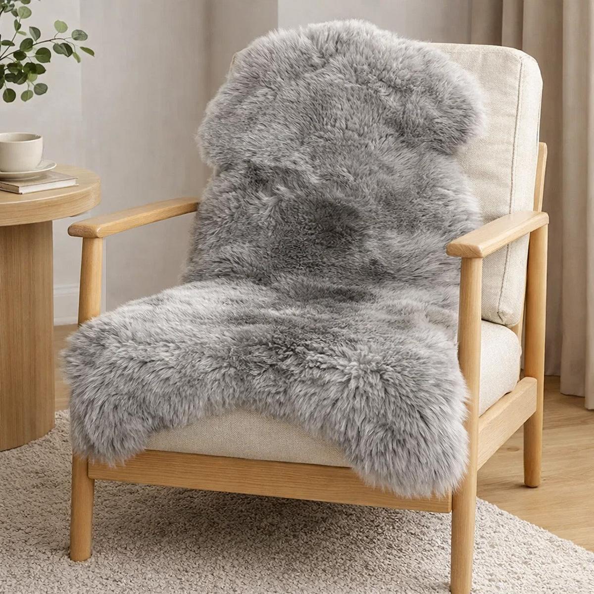 SCHAFFELL Natur Lammfell Weich Flauschig Wohnteppich, Silber, ca. 110 cm - Silberfarben, Fell (60/110cm) - Provellus