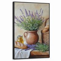 LEINWAND Bilder mit Rahmen - Lavendel - Brot - Stilleben - 60x90 - Flieder, Textil (60/90cm) - MuchoWow
