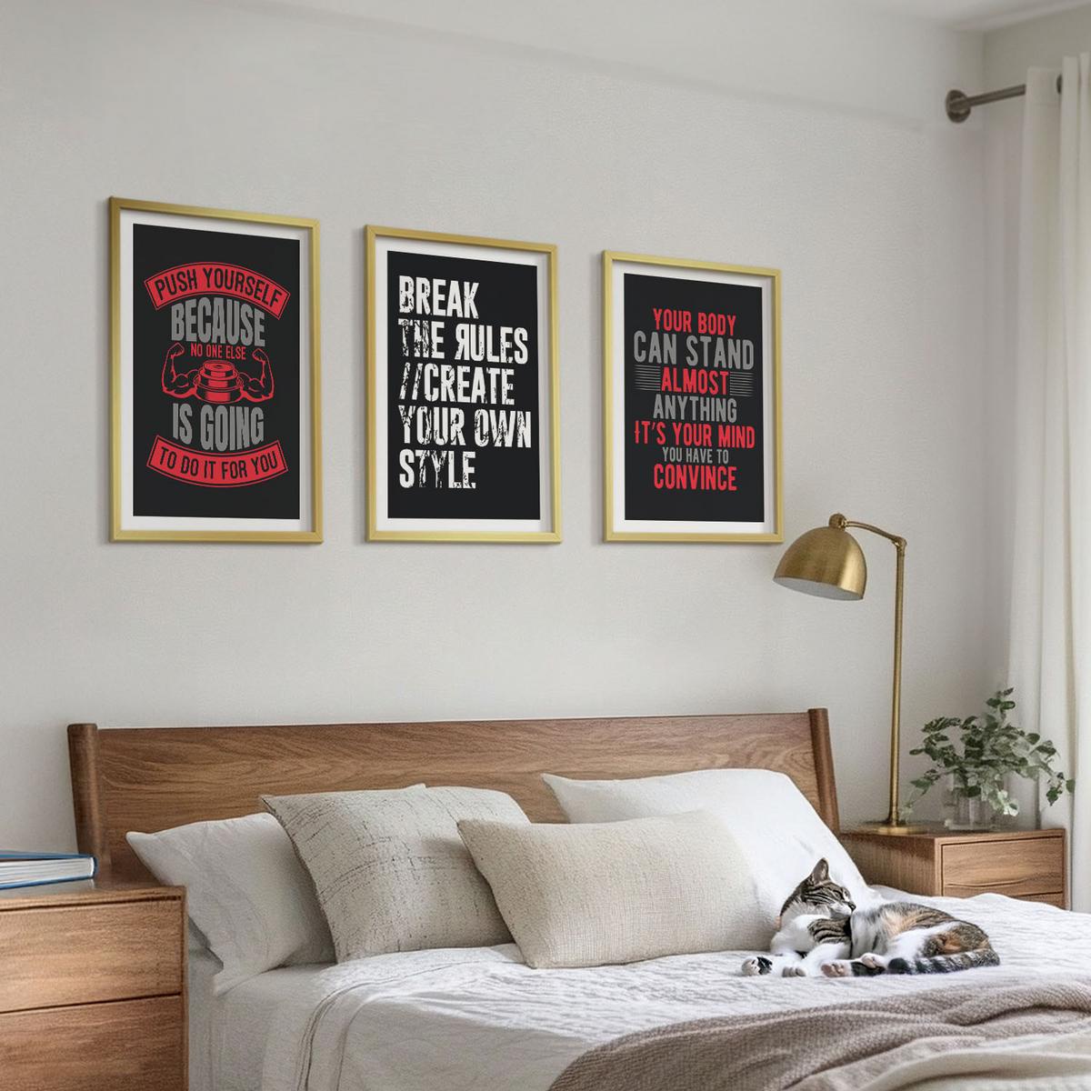 BILDER SET 3er Set - 40x60 cm Goldrahmen - Motivation, Training, Selbstentwicklung - Goldfarben, Kunststoff (40/60cm) - TULUP