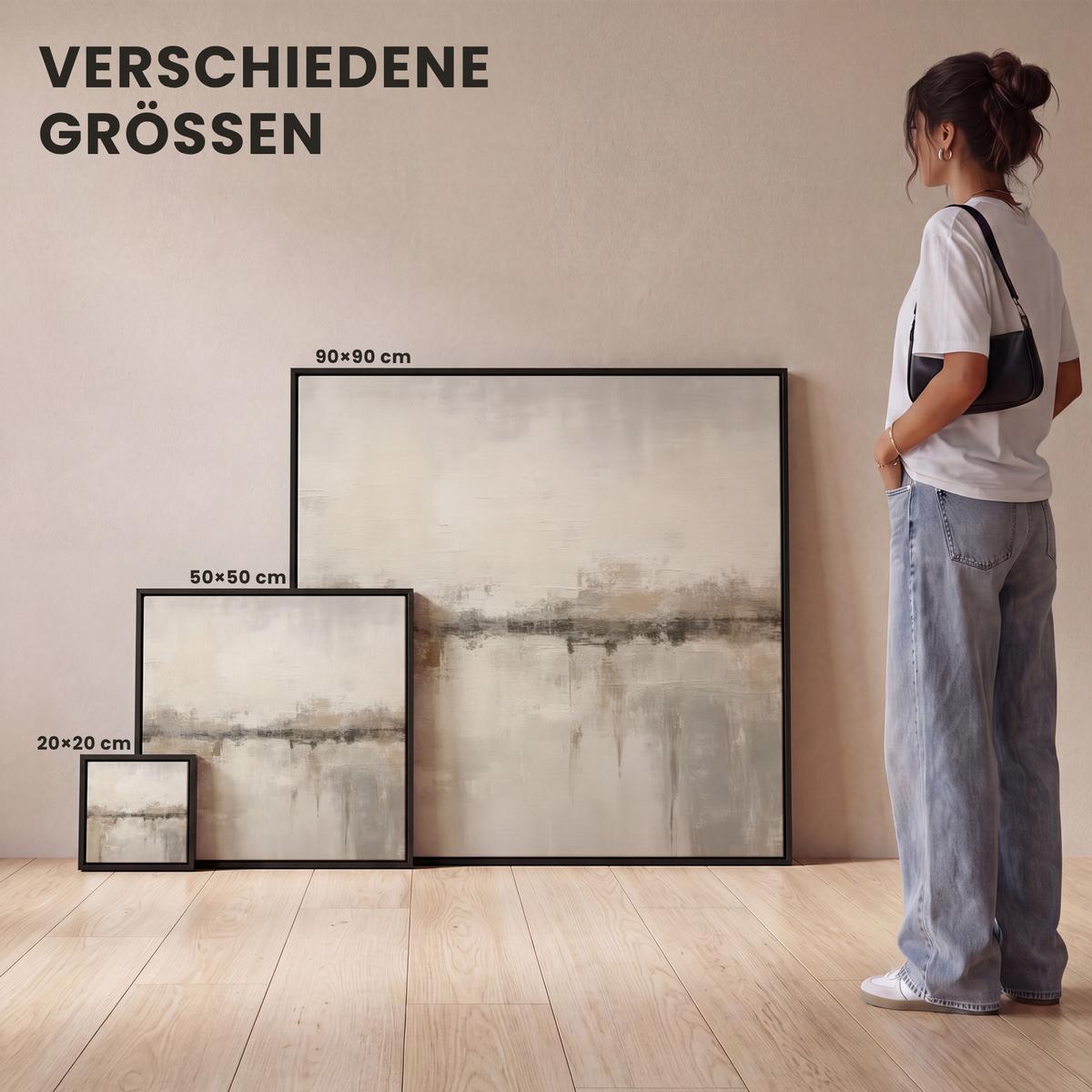 LEINWAND Bilder mit Rahmen - Moderne Kunst - Abstrakt - Beige - 90x90 - Beige, Textil (90/90cm) - MuchoWow