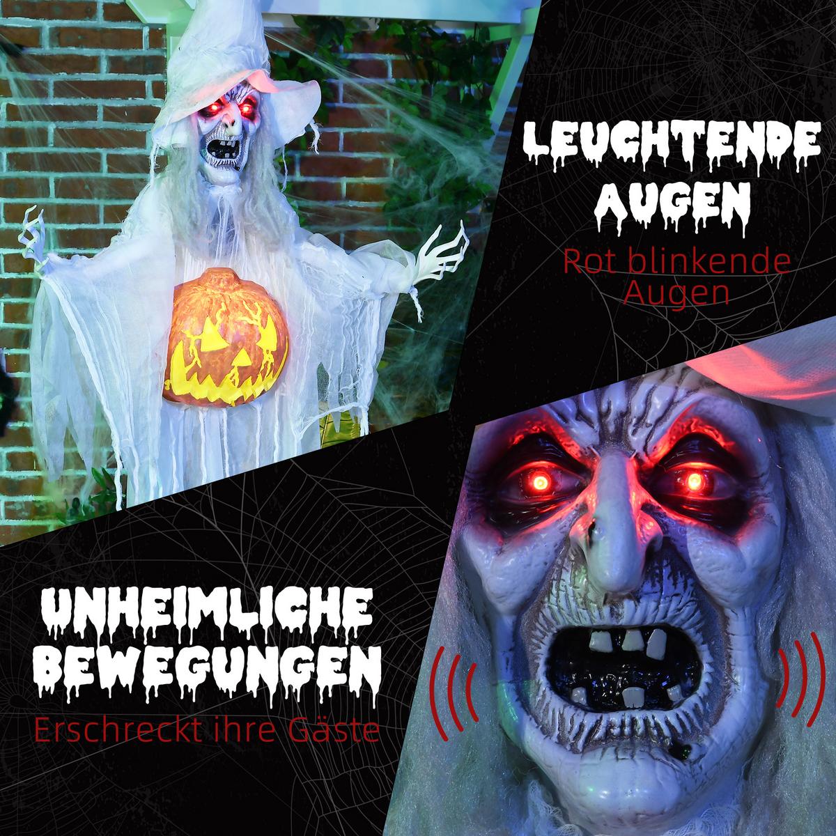 183CM Halloween Dekoration Halloween-Geist mit LED-Lichter, Horror-Geräusche - Weiß, Kunststoff (18/183/60cm) - HOMCOM