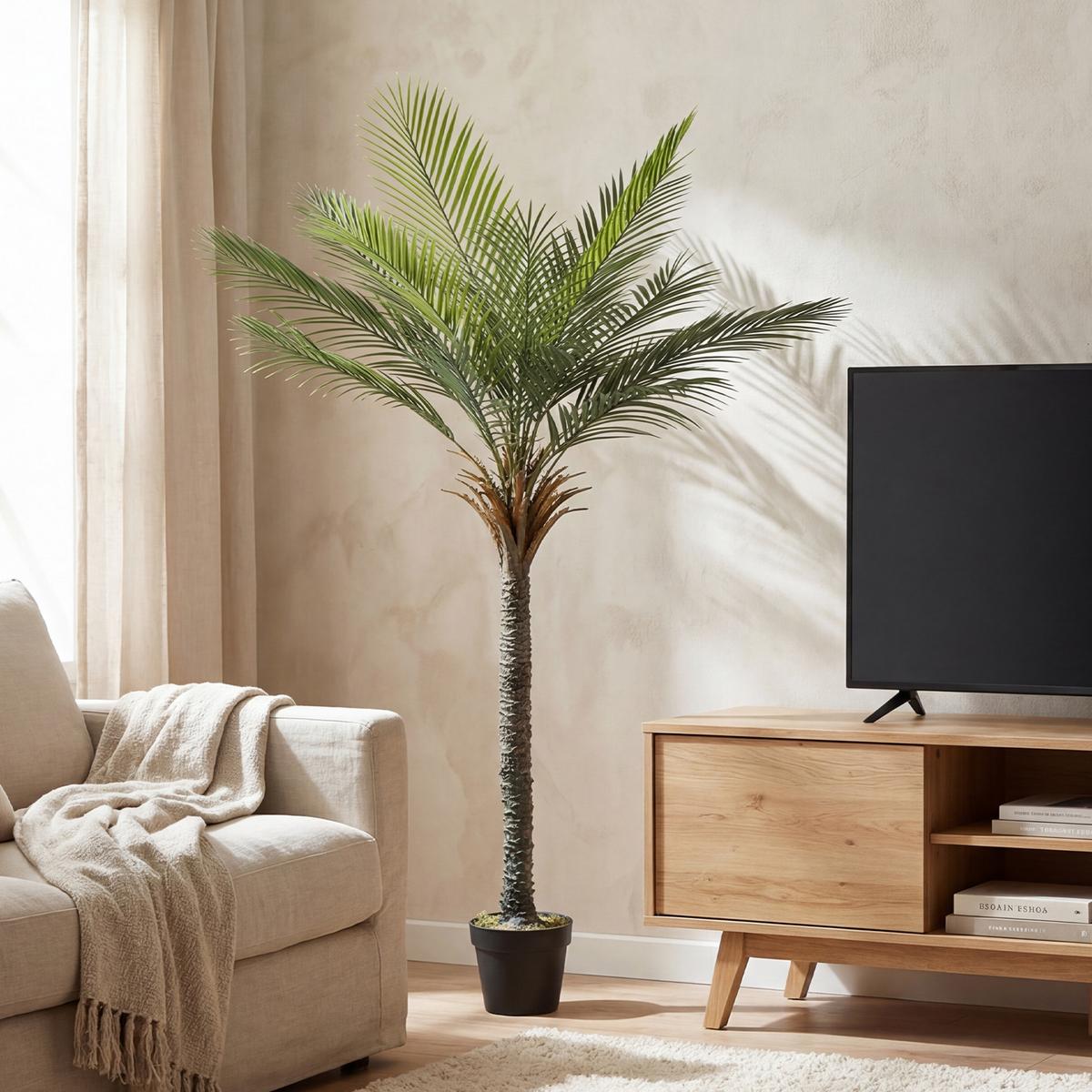 KUNSTPALME PE PP Zement Grün Braun - Schwarz/Braun, Kunststoff (180cm) - HOMCOM