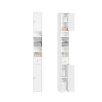 HOCHSCHRANK Weiß, Badezimmerschrank schmal 20x20x180 cm - Silberfarben/Weiß, Holzwerkstoff (20/180/20cm) - SoBuy