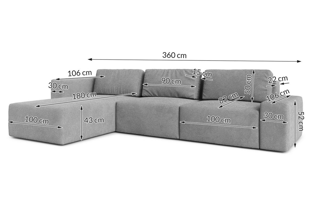 ECKSOFA L Form Arkleton Grau 360/180/93 cm Rechts Bequem & Modern - Dunkelgrau/Schwarz, Kunststoff/Textil (360/180cm) - AX Living