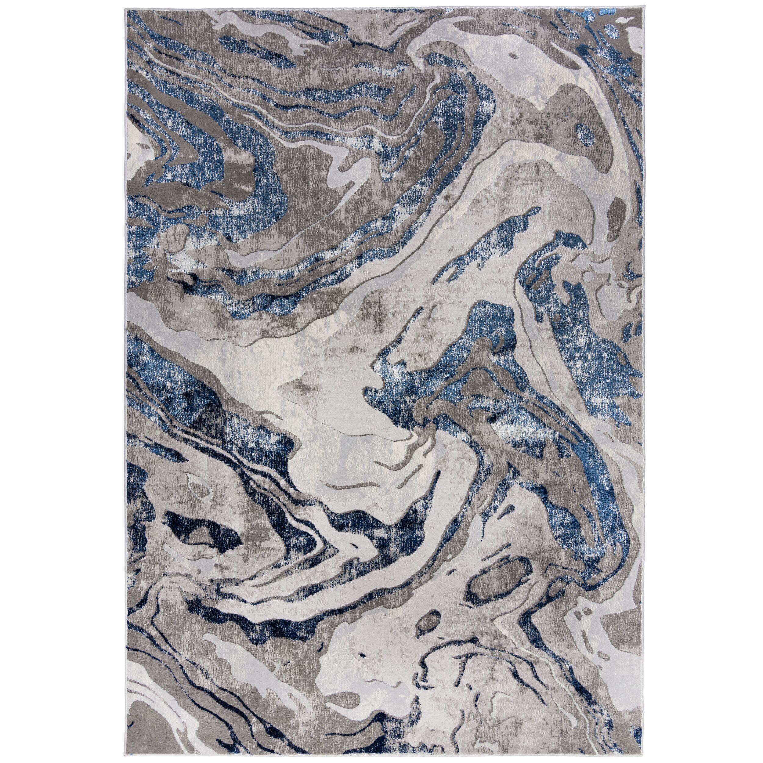 TEPPICH OUSE, abstrakt, Blau-Grau, 80 x 150 cm - Blau, Textil (80/150cm) - KADIMA DESIGN
