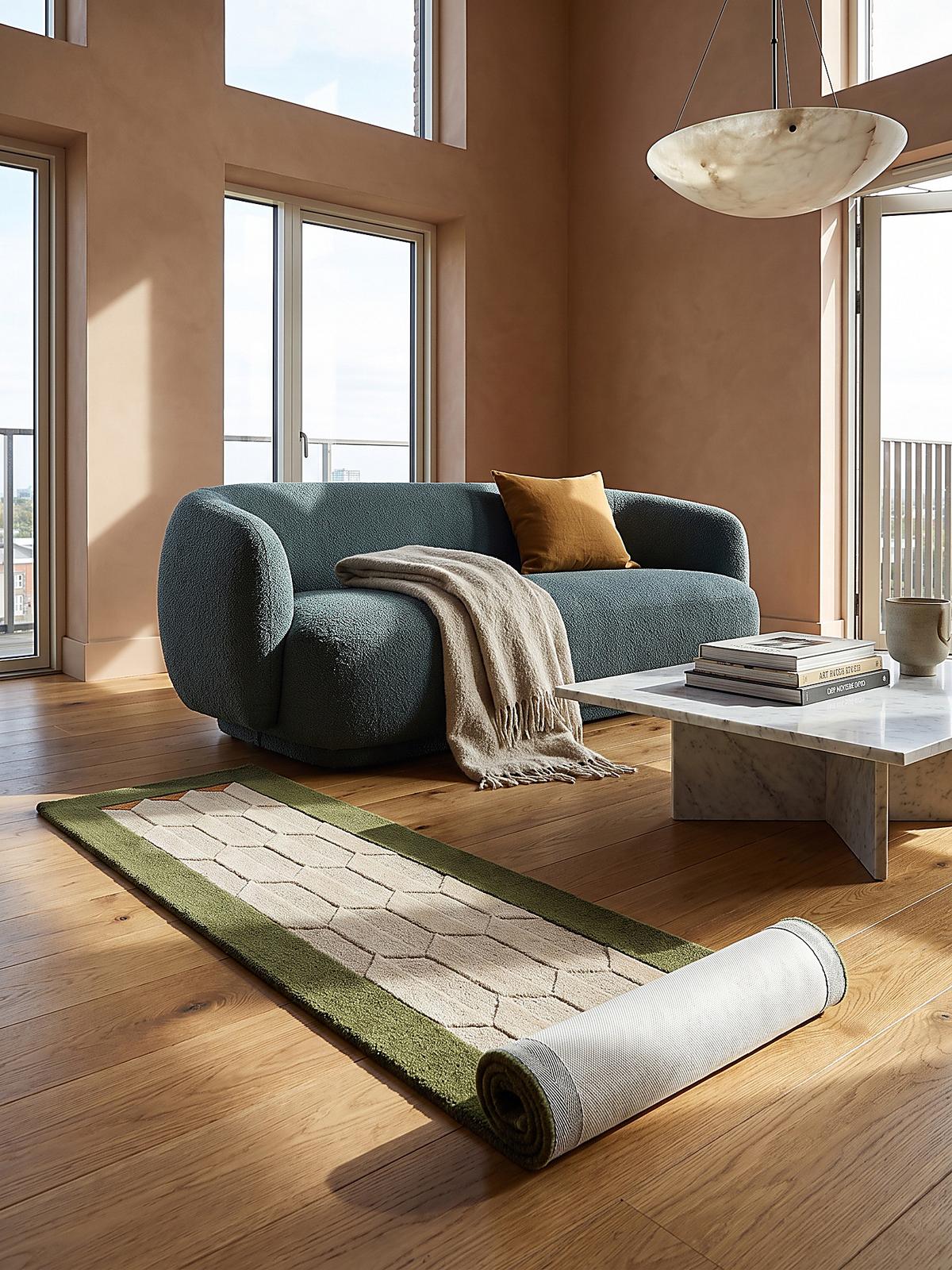 TEPPICHLÄUFER handgetuftet DARENT, Wabenmuster, Erdtöne-Grün, 60 x 230 cm - Grün, Textil (60/230cm) - KADIMA DESIGN