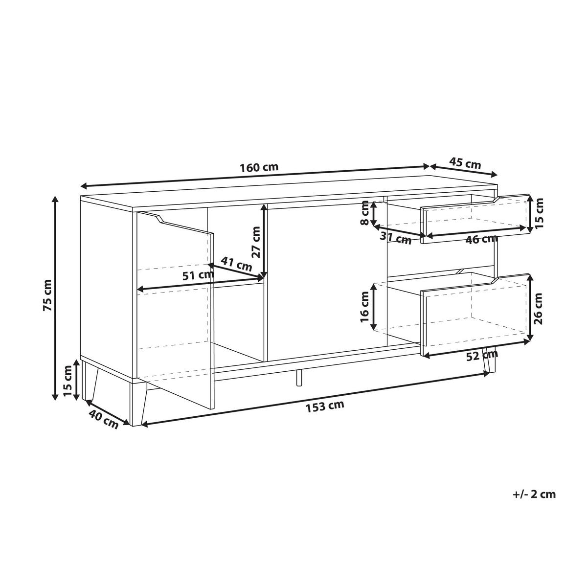 SIDEBOARD mit 2 Türen Hellbraun Moncton - Hellbraun, Holzwerkstoff (160/75/45cm) - Beliani