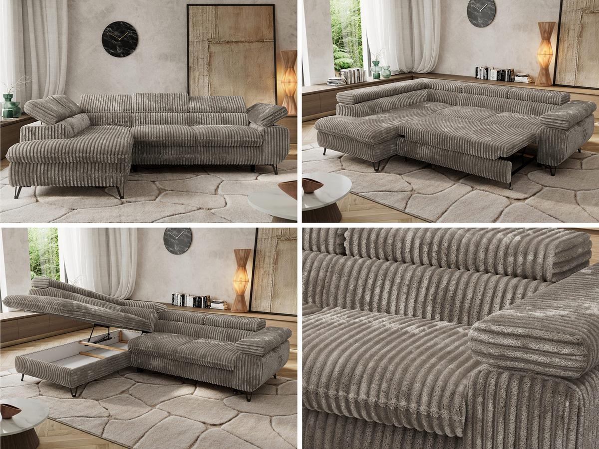 ECKSOFA PABLO L Grau Cord - Links Seite mit Visco Topper - Schwarz/Grau, Textil/Metall (208/273cm) - MKS