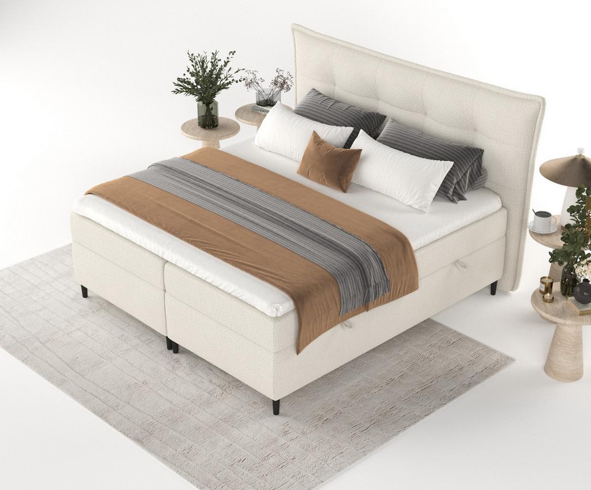 BOXBETT Las Palmas 180/200 cm Hellbeige im Alta Stoff - Sandfarben/Schwarz, Holz/Holzwerkstoff (180/200cm) - AltaBeds