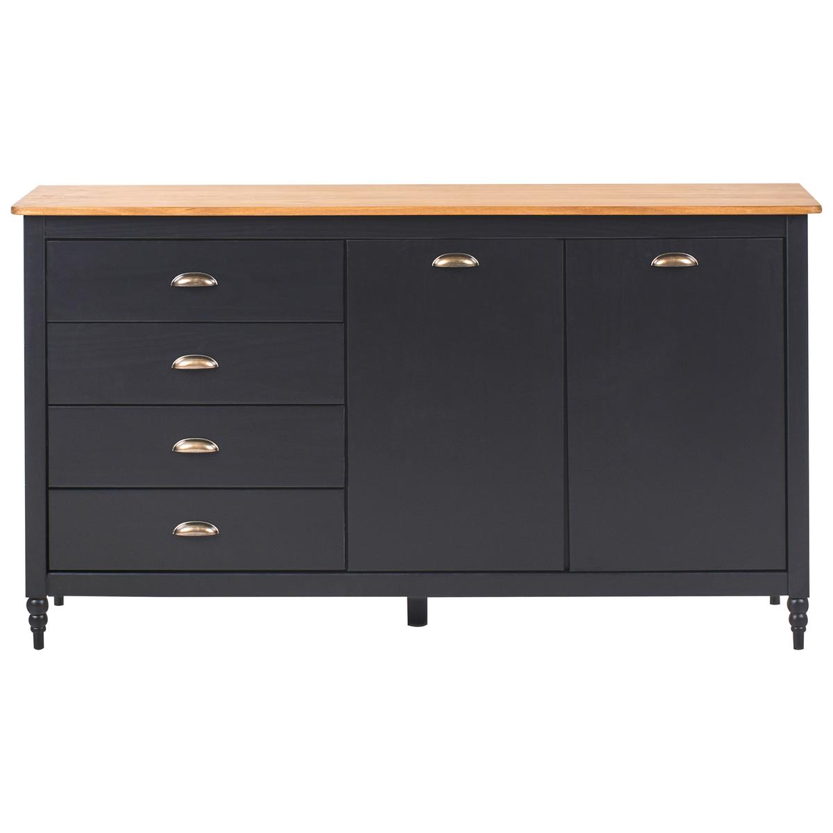 SIDEBOARD mit 2 Türen Kiefernholz Schwarz Shillington - Schwarz, Holz (150/83/40cm) - Beliani