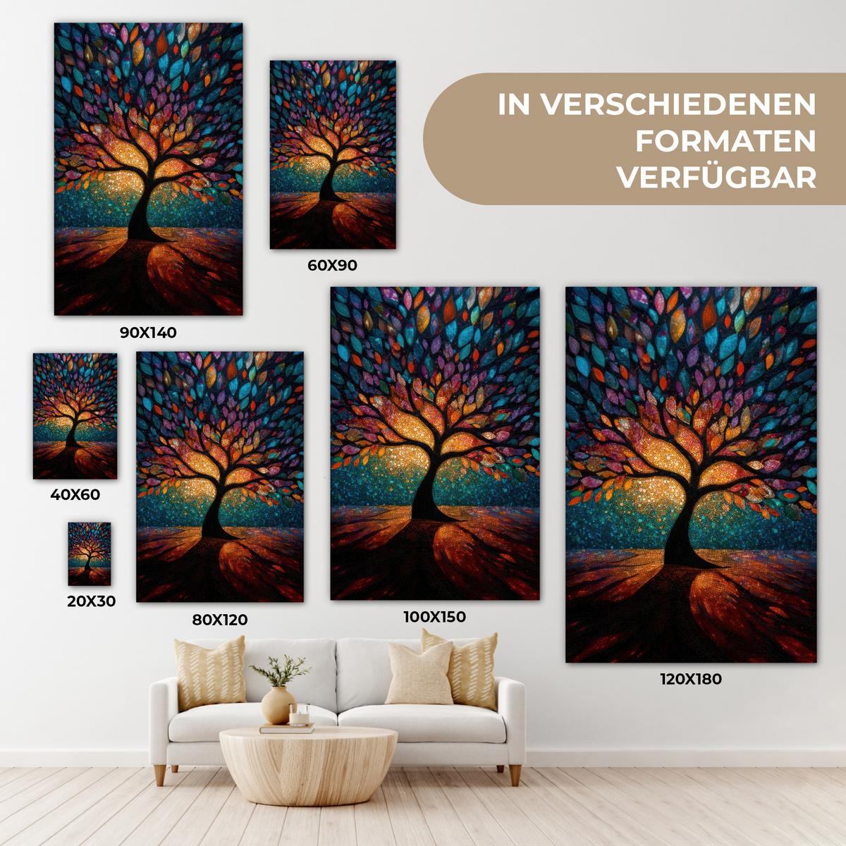 LEINWANDBILD Mosaik - Bunt - Baum - Äste Deko Groß 90x140 cm - Multicolor, Textil (90/140cm) - MuchoWow
