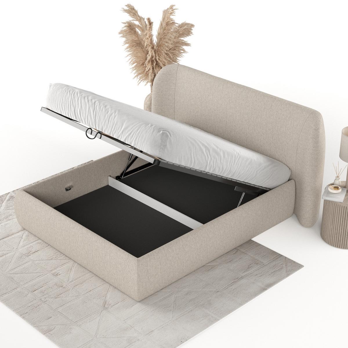 POLSTERBETT Bellano mit Stauraum 180/200 cm Hellbeige im Megan Stoff - Sandfarben/Schwarz, Holz/Holzwerkstoff (180/200cm) - AltaBeds