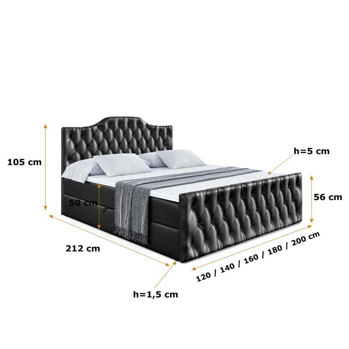 BOXBETT VILA-1-Z - 140x200 cm - H3 - Schwarz Hochglanz - Schwarz Hochglanz, Holzwerkstoff (140/200cm) - ALTDECOR