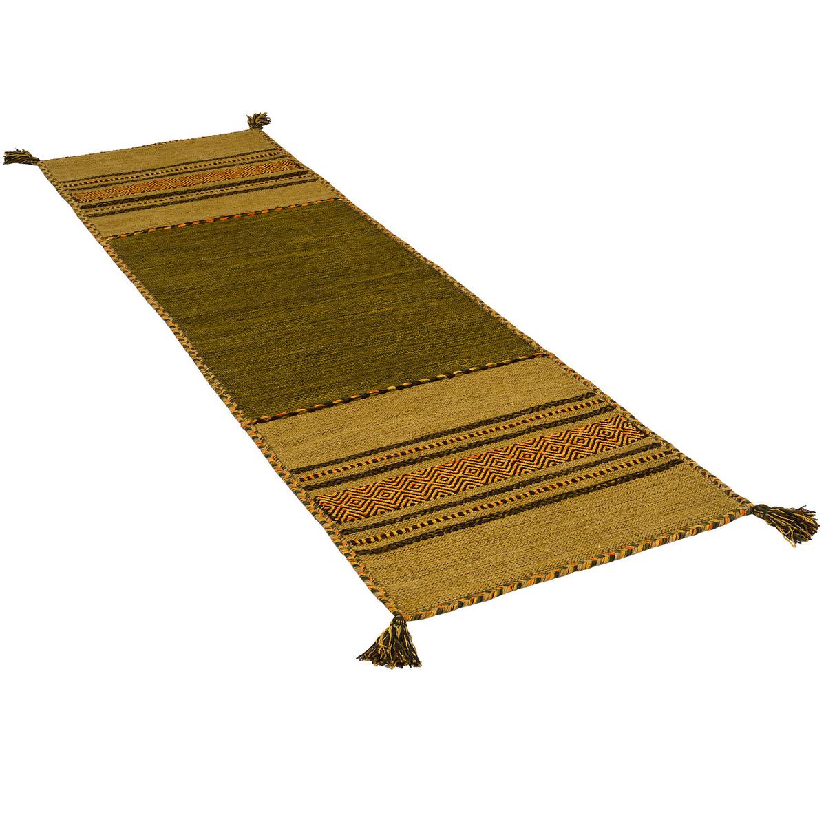 LÄUFER NATUR TEPPICH KELIM NAVARRO - Grün, Textil (70/250cm) - Pergamon