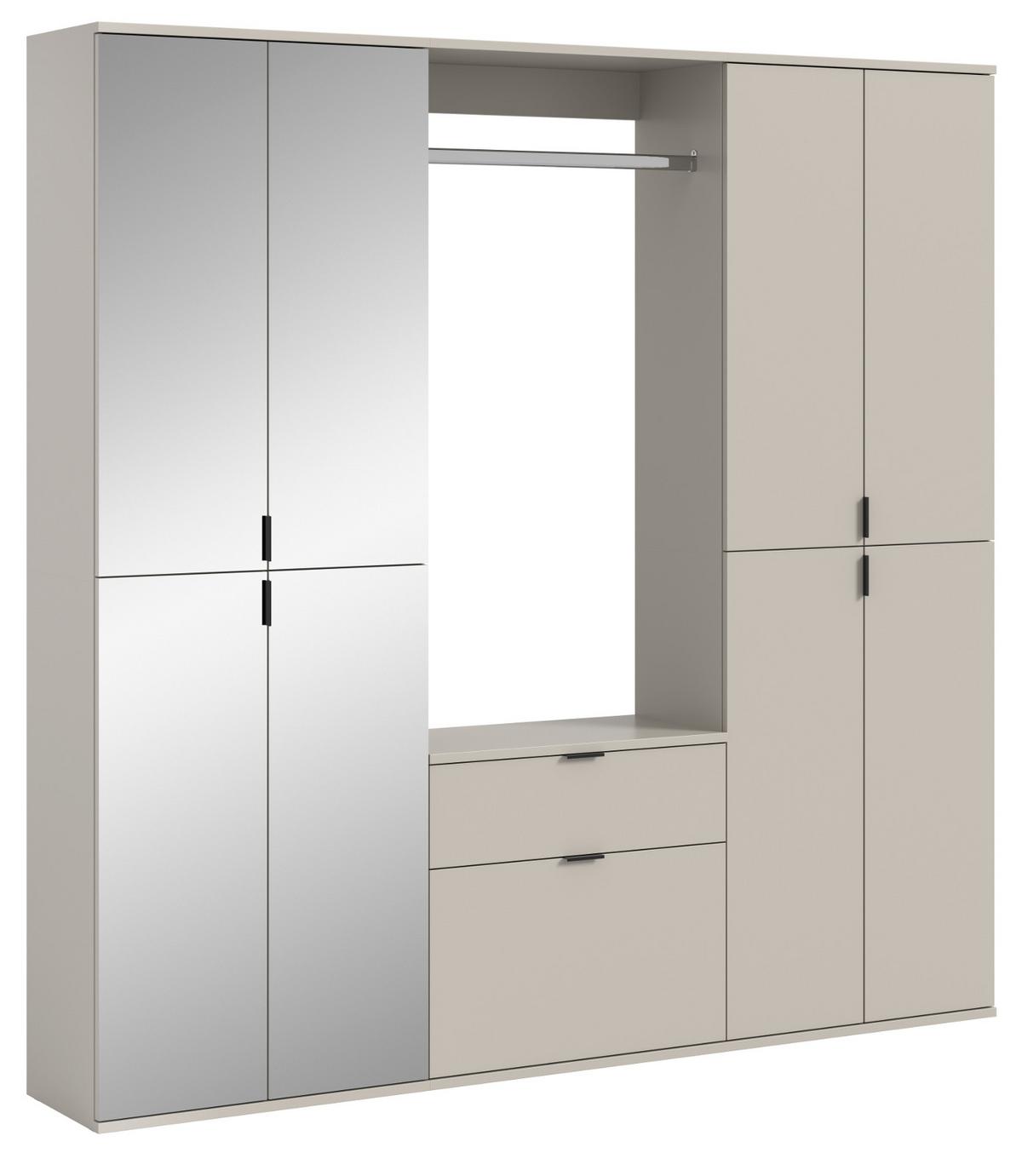 GARDEROBEN-SET Kaschmir 183 x 193 cm, Garderobenschrank mit Spiegel - Kaschmir/Schwarz, Glas/Holzwerkstoff (183/193/34cm) - Inn.Furn