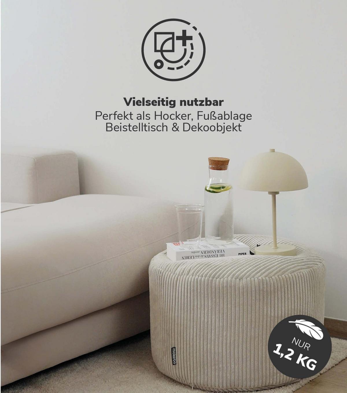SITZSACK Cord mit Hocker Der Tagträumer - Beige, Textil (180/80/80cm) - Mokebo