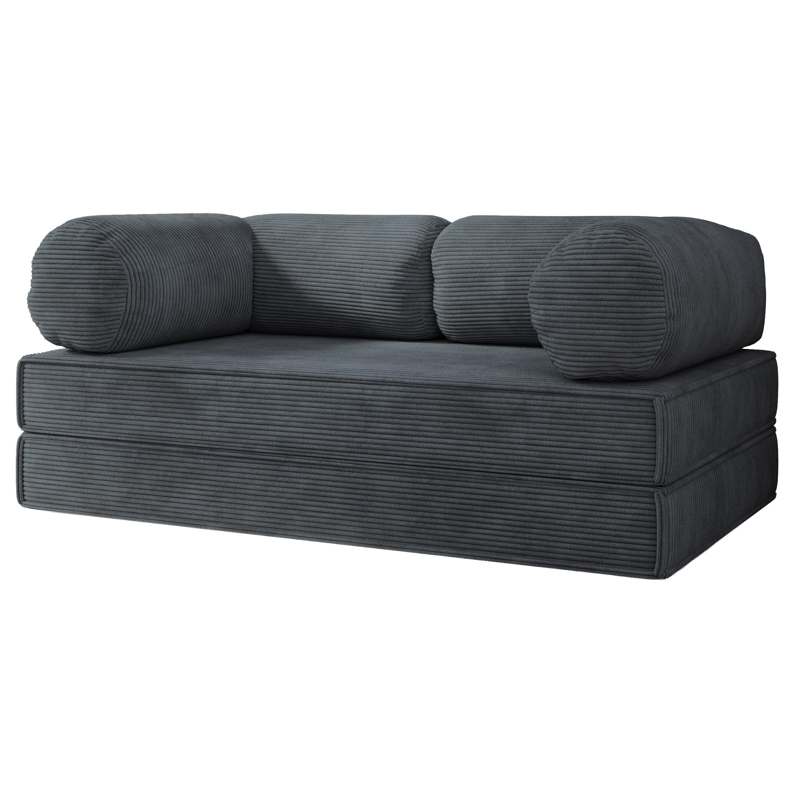 BETTSOFA ALVIO aus Schaumstoff Kordstoff Grau Schlaffunktion - Dunkelgrau, Textil (170/68/80cm) - MASSENO