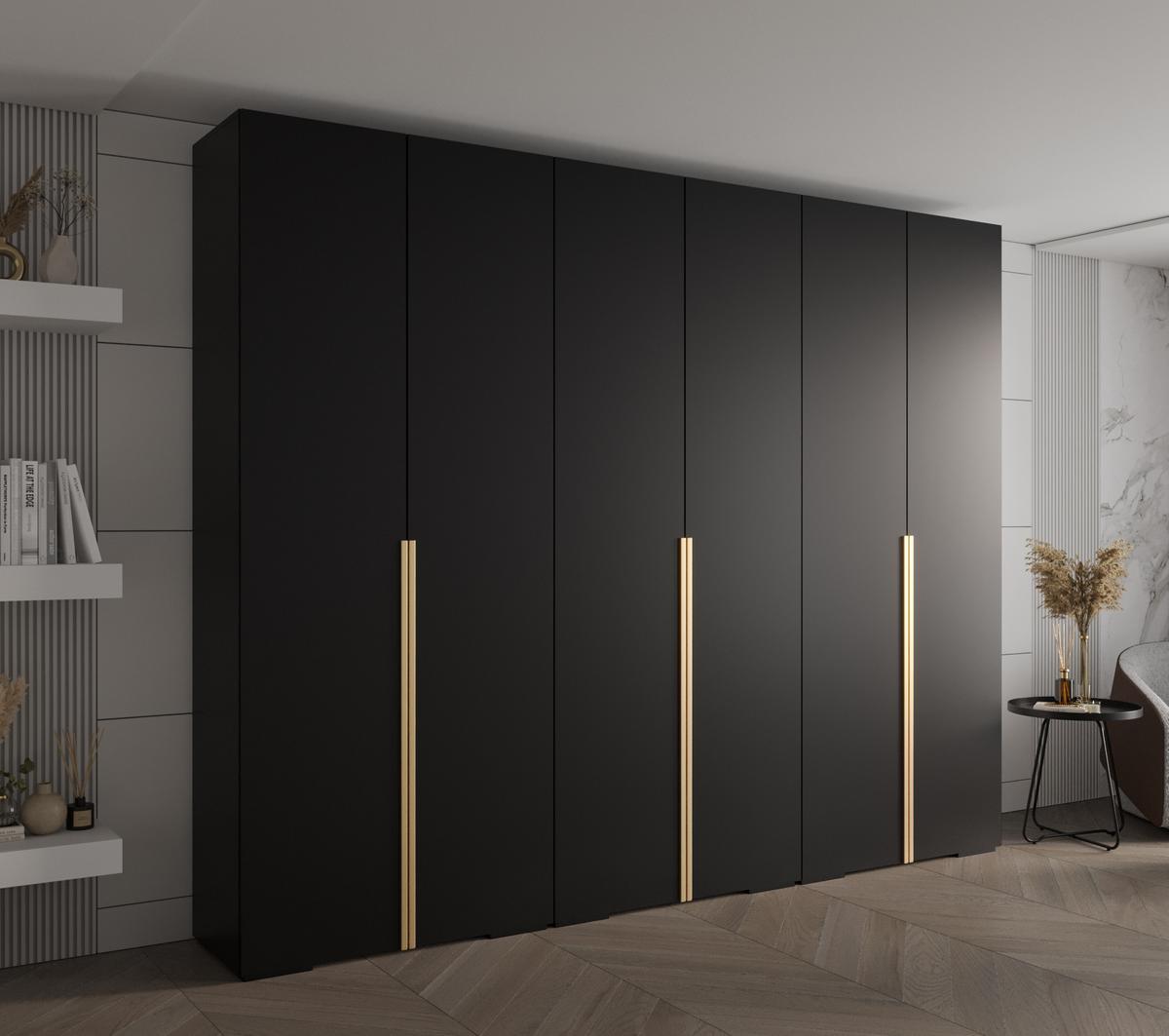 DREHTÜRENSCHRANK 236.7/300/47 6-türig - Goldfarben/Schwarz, Holz/Metall (300/236.7/47cm) - MÖBEL KRYSPOL