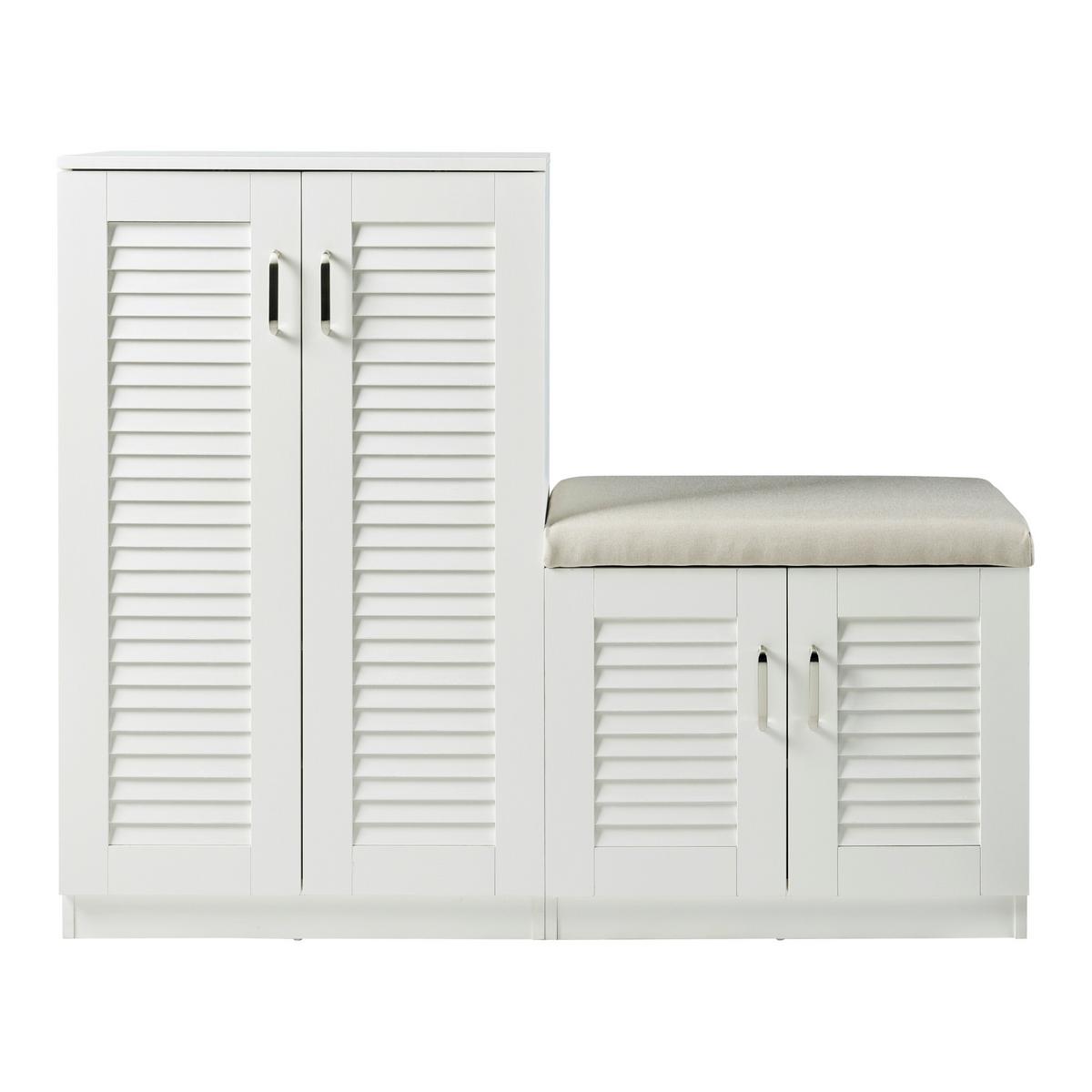 SCHUHSCHRANK Løten mit Sitzbank - Weiß, Holzwerkstoff (120/97/36cm) - [en.casa]