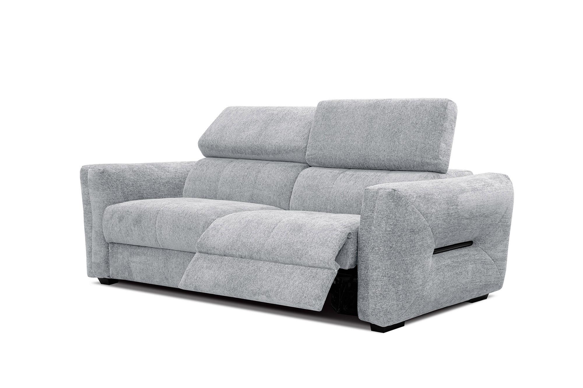 SOFA CALVERA 3-Sitzer mit 1 Relaxfunktion, hellgrau - Hellgrau, Holzwerkstoff/Textil (204/79/106cm) - Wozimo