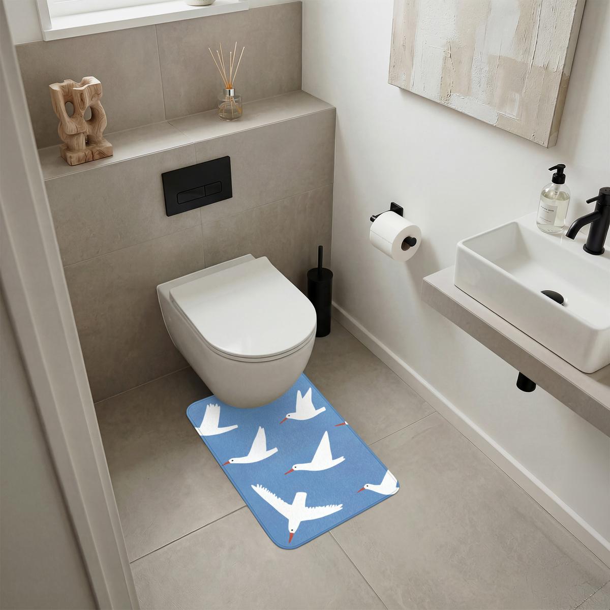WC-VORLEGER Vögel - Weiß - Muster WC Teppich 40x60 cm - Blau, Textil (40/1cm) - OnlyWow