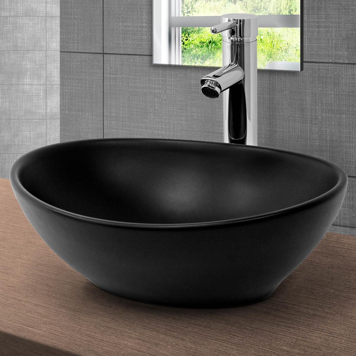 WASCHBECKEN Schwarz 41x33,5x14,5 cm mit Ablaufgarnitur Schwarz - Schwarz, Keramik (33.5/14.5/41cm) - LuxeBath