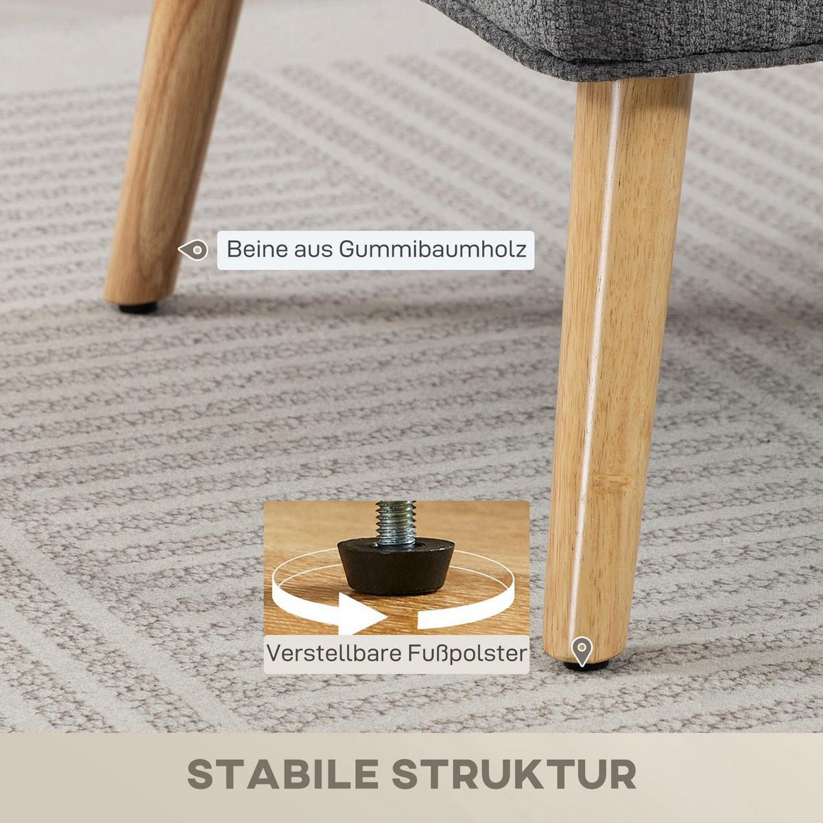 2-SITZER-SOFA Polyester Grau - Beige/Naturfarben, Holz/Holzwerkstoff (65/78.5/117cm) - HOMCOM