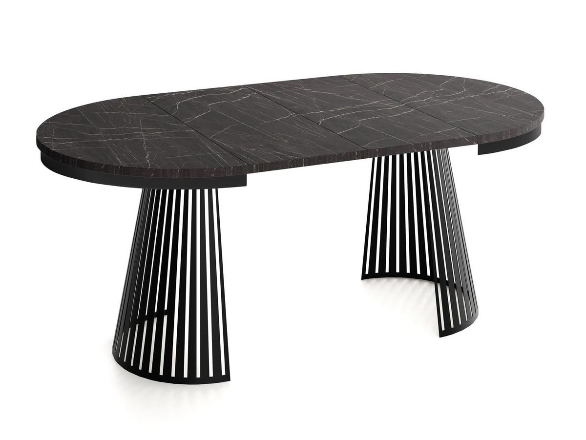 ESSTISCH Naro rund ausziehbar mit Schwarzem Lamellen-Metallgestell, Marmor Schwarz 120-200/120/76 cm - Anthrazit/Schwarz, Holzwerkstoff/Metall (120/196/76cm) - WFL GROUP